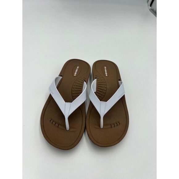Brand‎ New Okabashi Breeze White & Tan Flip Flop For Women Size Small 5-6 - Picture 1 of 9